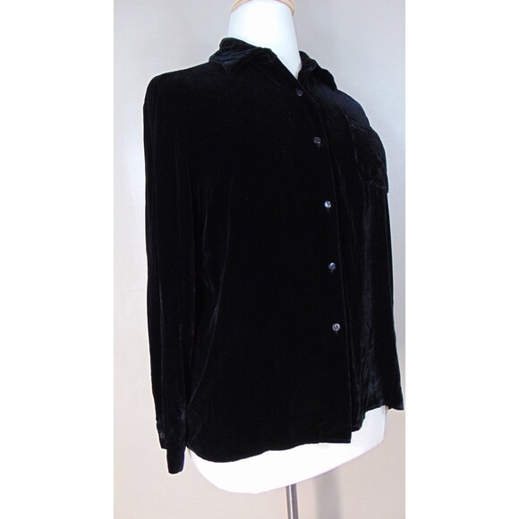 Vintage Y2k Black Velour Button Up Top Womens Size XL Long Sleeve whimsygoth 90s - Picture 3 of 7